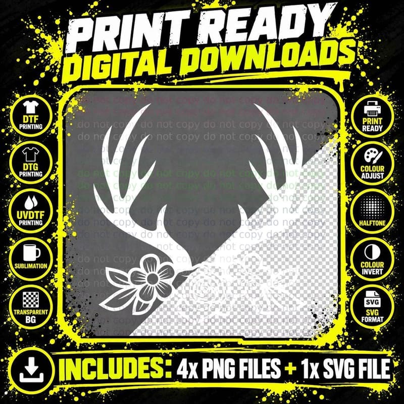 Antler Bouquet with Rose Flowers Outdoor T-Shirt Png SVG Digital Bundle