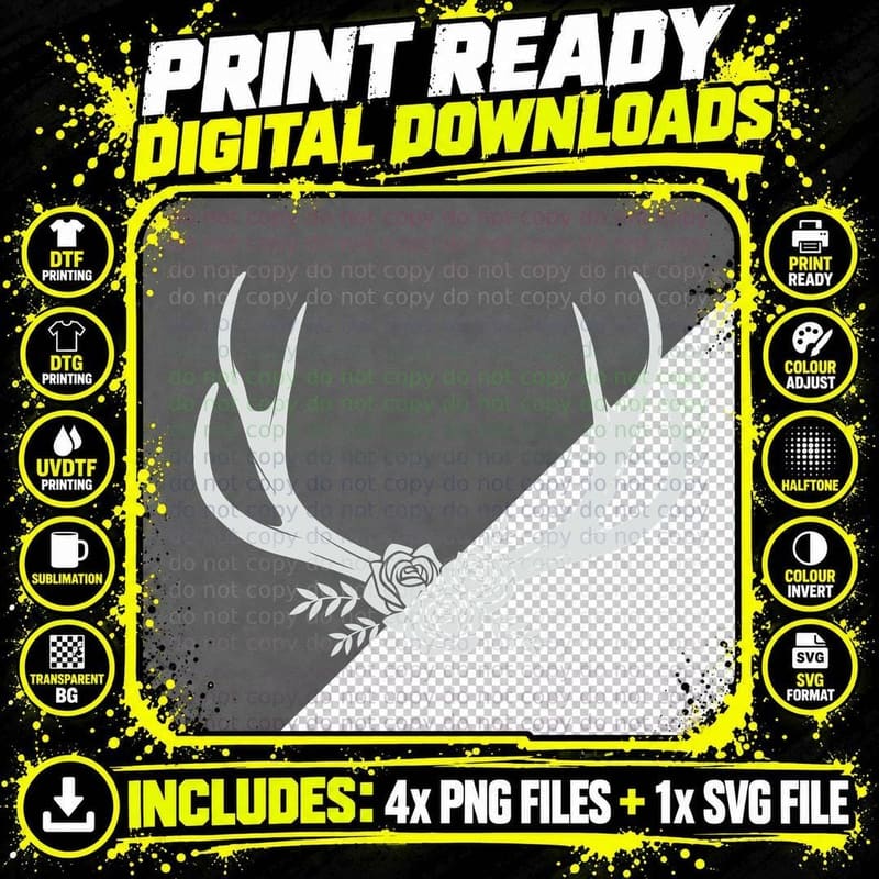 Antler Flowers Roses and Leaves Outdoor T-Shirt Png SVG Digital Bundle