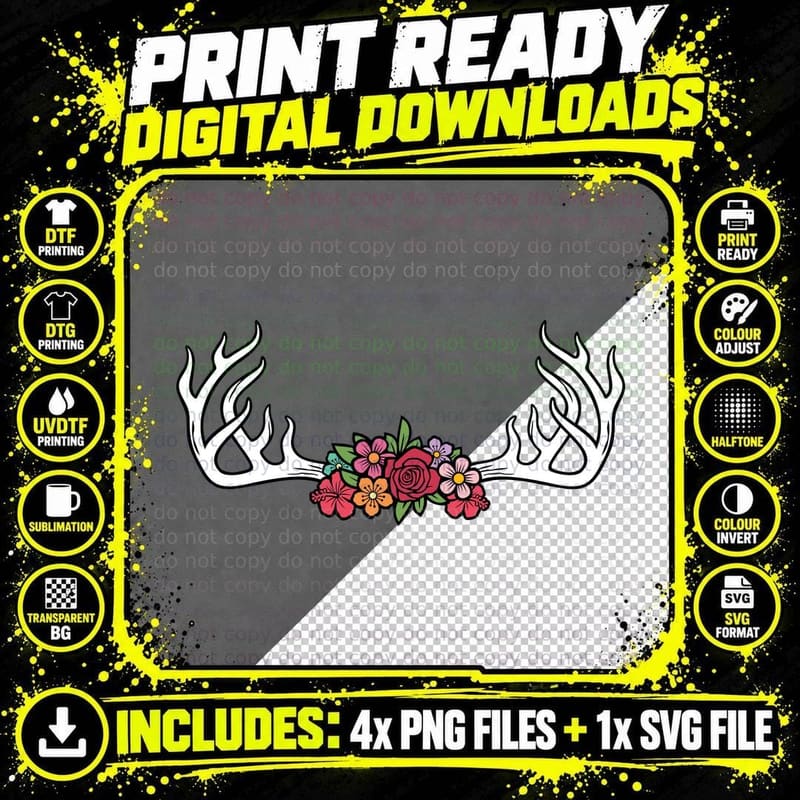 Antlers Colorful Flowers Crown Outdoor T-Shirt Png SVG Digital Bundle