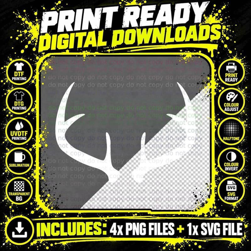 Antlers Curved Silhouette Simple Outdoor T-Shirt Png SVG Digital Bundle