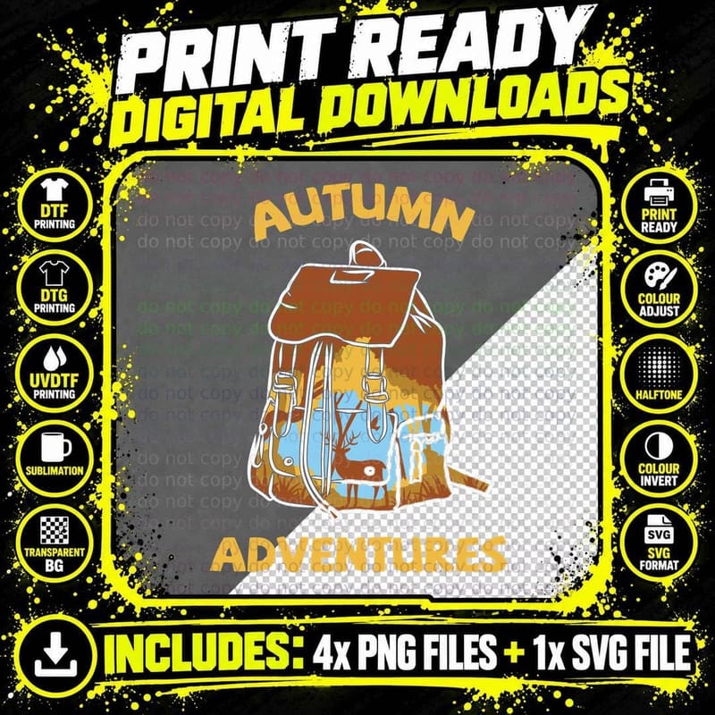 Autumn Adventures Fall T-Shirt, Autumn Hiking Backpack Png SVG Digital Bundle