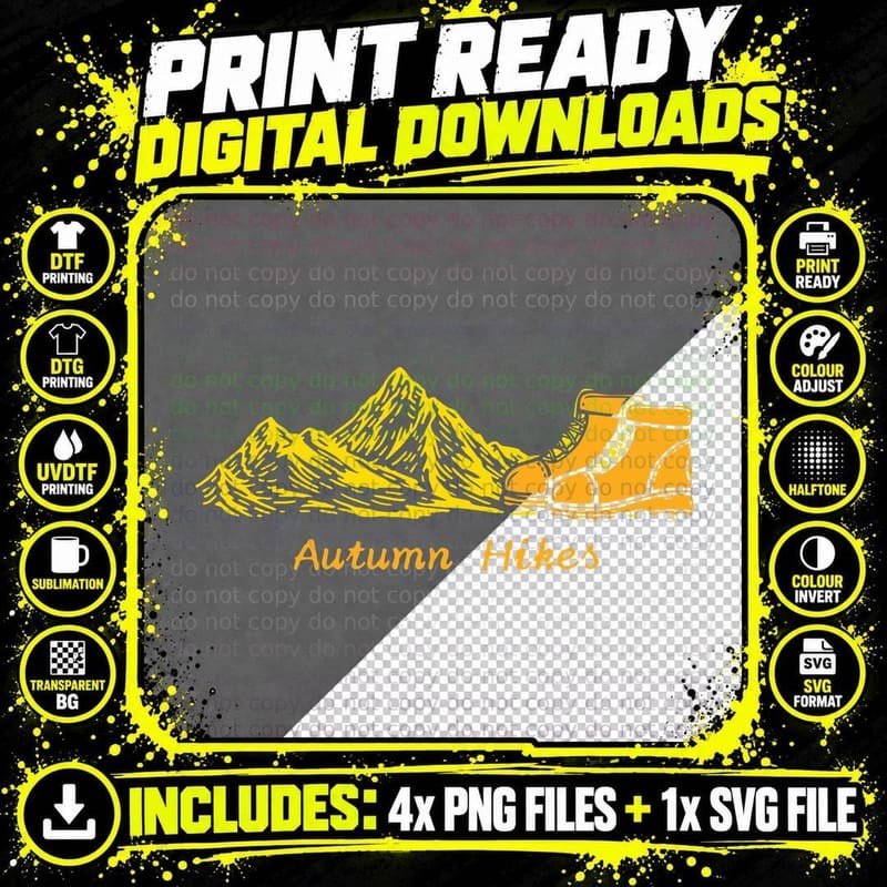 Autumn Hikes Fall T-Shirt, Mountain Hikes Hiking Boots Png SVG Digital Bundle