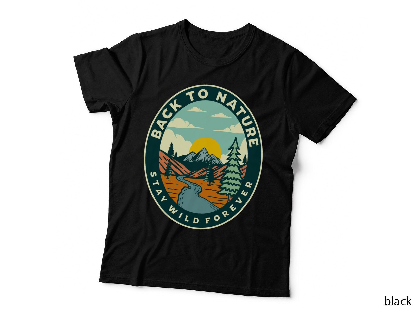 Back to Nature to Stay Wild Forever Mountain Landscape Circle Badge T-Shirt