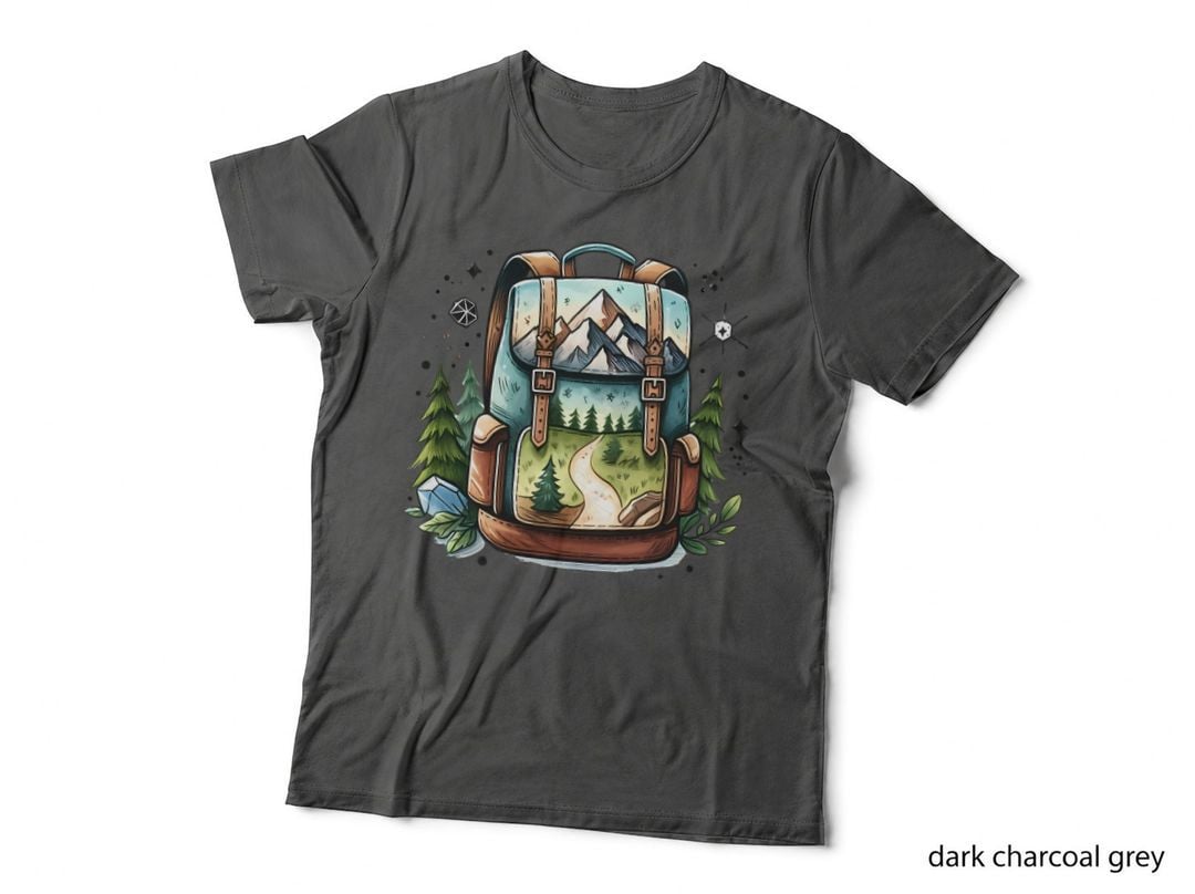 Backpack with Mountain Landscape Camping T-Shirt, Camping Graphic Tee