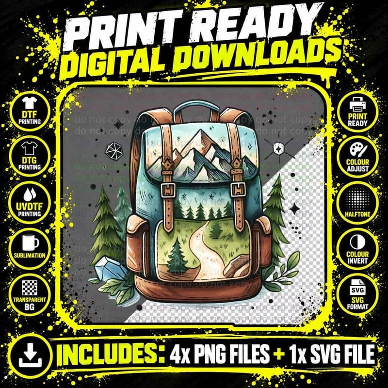 Backpack with Mountain Landscape Camping T-Shirt Png SVG Digital Bundle
