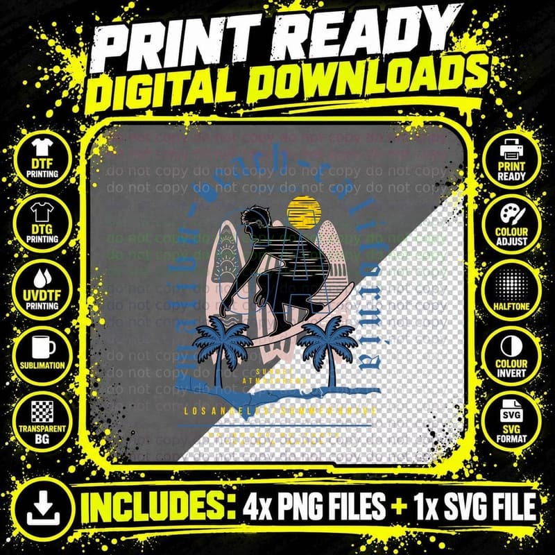 Beach-Roll Out Losangeles Summerdrive Retro Surf Design Png SVG Digital Bundle
