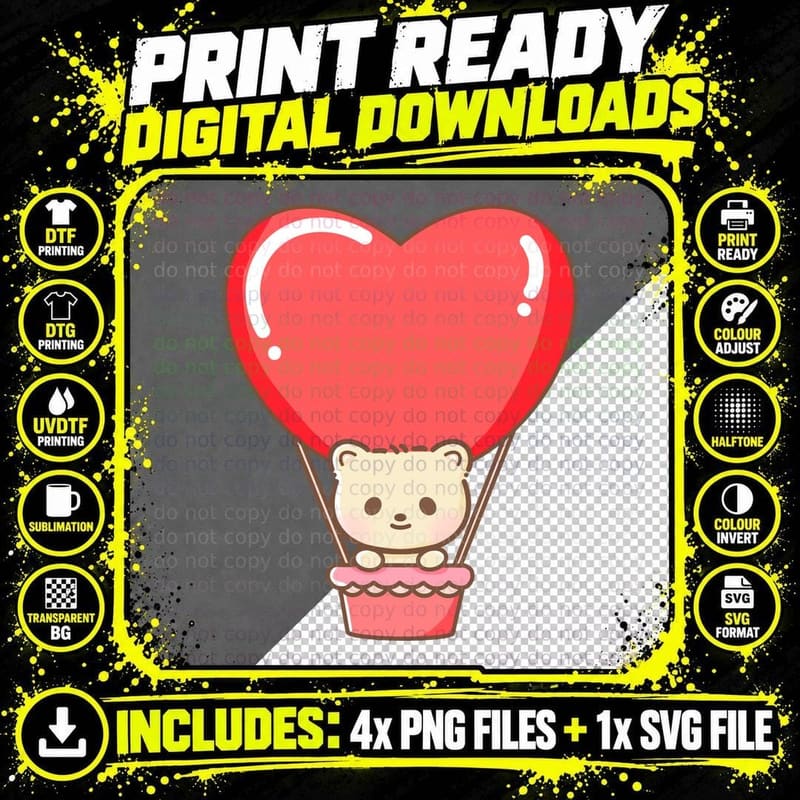Bear Balloon Hot Air Heart Adventure Love T-Shirt Png SVG Digital Bundle