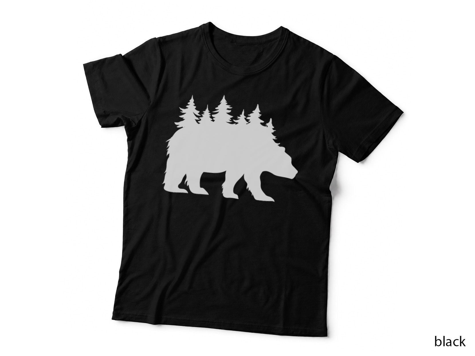 Bear Forest Trees Silhouette Outdoor T-Shirt, Nature Adventure Graphic Tee