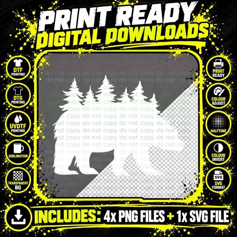 Bear Forest Trees Silhouette Outdoor T-Shirt Png SVG Digital Bundle