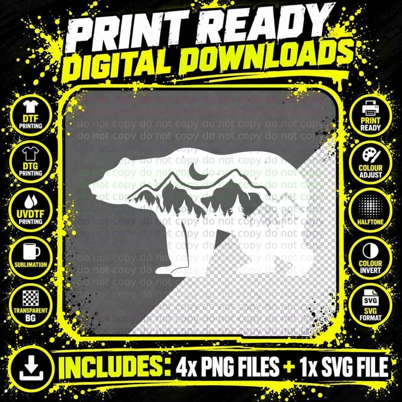 Bear with Mountains Inside Outdoor T-Shirt Png SVG Digital Bundle