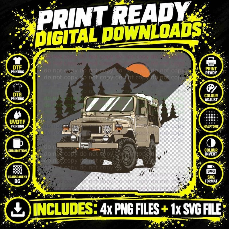 Beige Vintage Truck Forest Mountain Landscape T-Shirt Png SVG Digital Bundle