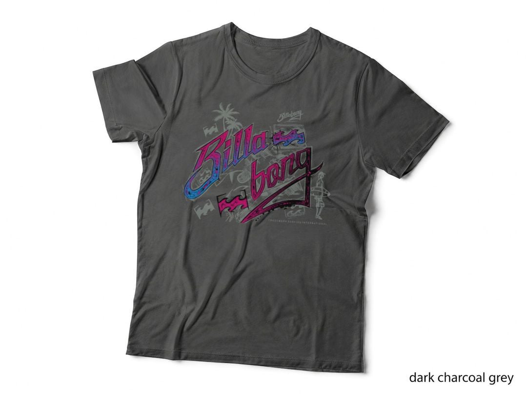 Billabong Billa Bong Graffiti Pink Purple Surf Retro Streetwear T-Shirt