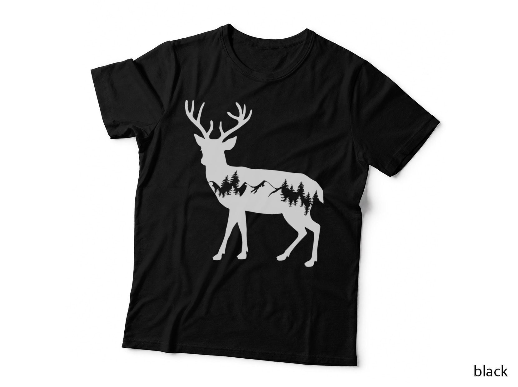Buck in Forest Mountain Landscape Outdoor T-Shirt, Nature Adventure Graphic Tee