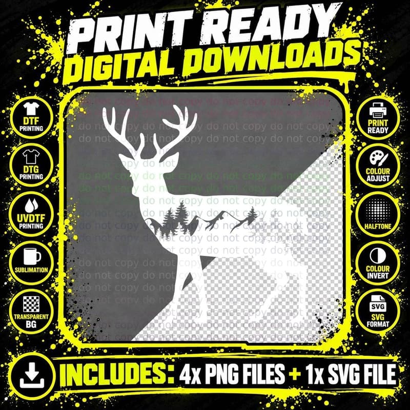 Buck in Forest Mountain Landscape Outdoor T-Shirt Png SVG Digital Bundle