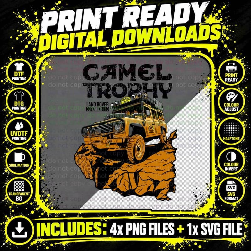 Camel Trophy Land Rover Defender 110 Yellow Off-Road Png SVG Digital Bundle
