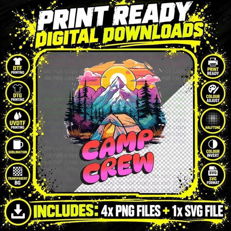 Camp Crew Camping T-Shirt, Camping Tent in Mountain Png SVG Digital Bundle
