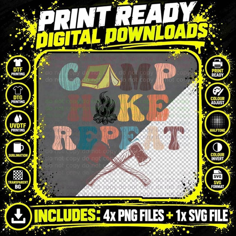 Camp Hike Repeat Camping T-Shirt, Camping Adventure Png SVG Digital Bundle