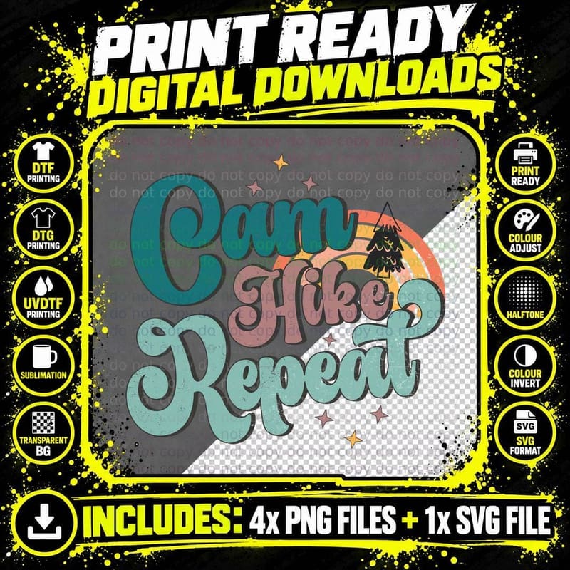 Camp Hike Repeat Camping T-Shirt, Camping Adventure Png SVG Digital Bundle