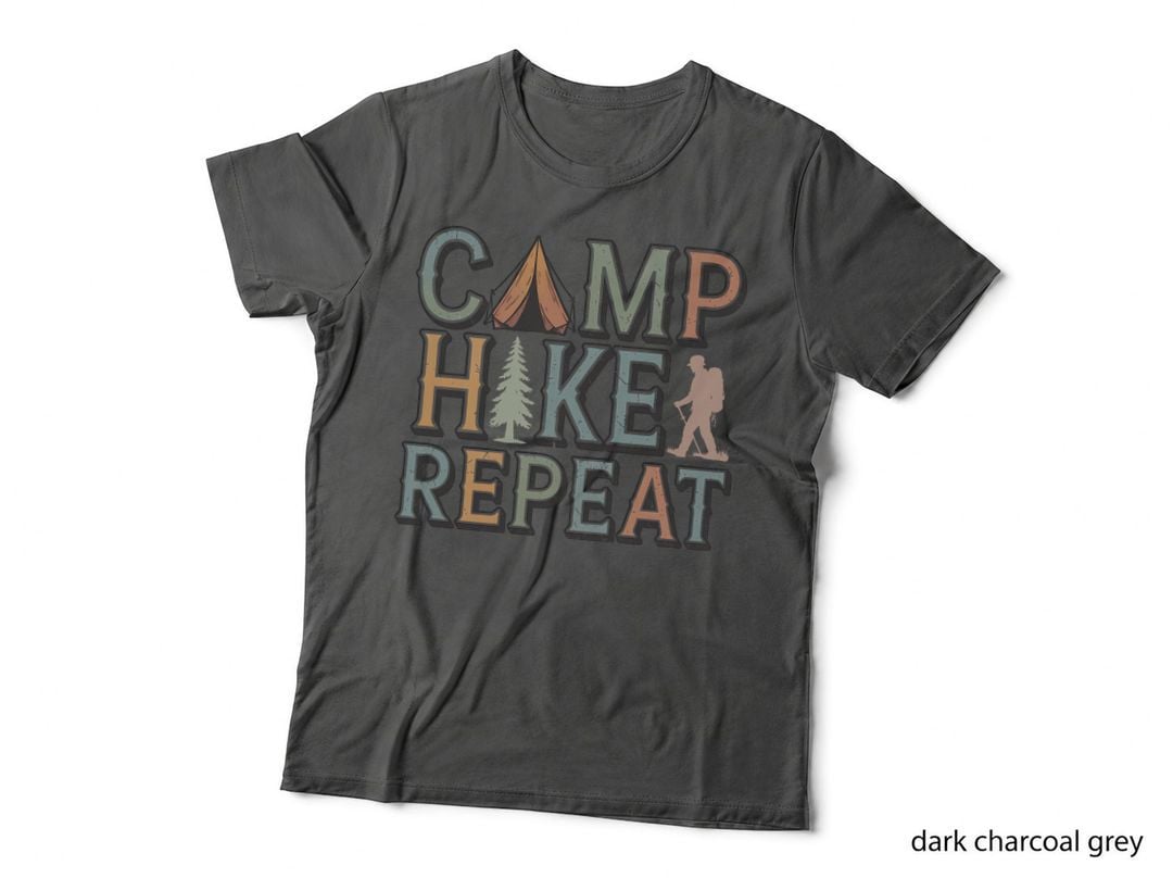 Camp Hike Repeat Camping T-Shirt, Camping Adventure with Tent Graphic Tee