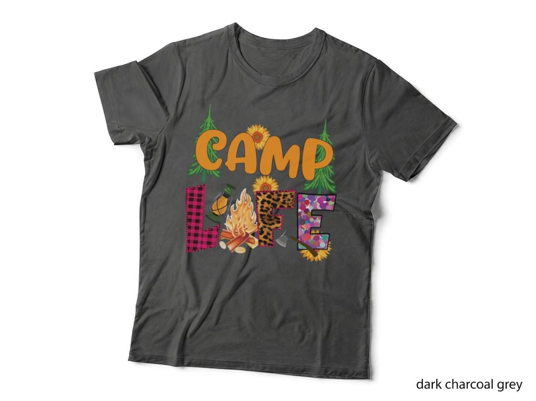 Camp Life Camping T-Shirt, Campfire Plaid Lantern Axe Graphic Tee