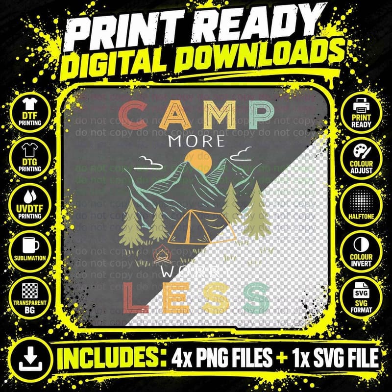 Camp More Worry Less Camping T-Shirt Png SVG Digital Bundle