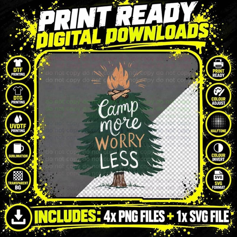 Camp More Worry Less Camping T-Shirt Png SVG Digital Bundle