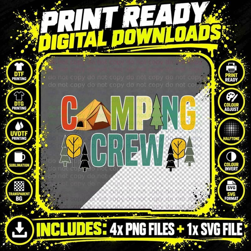 Camping Crew Camping T-Shirt, Camping Scene with Tent Png SVG Digital Bundle