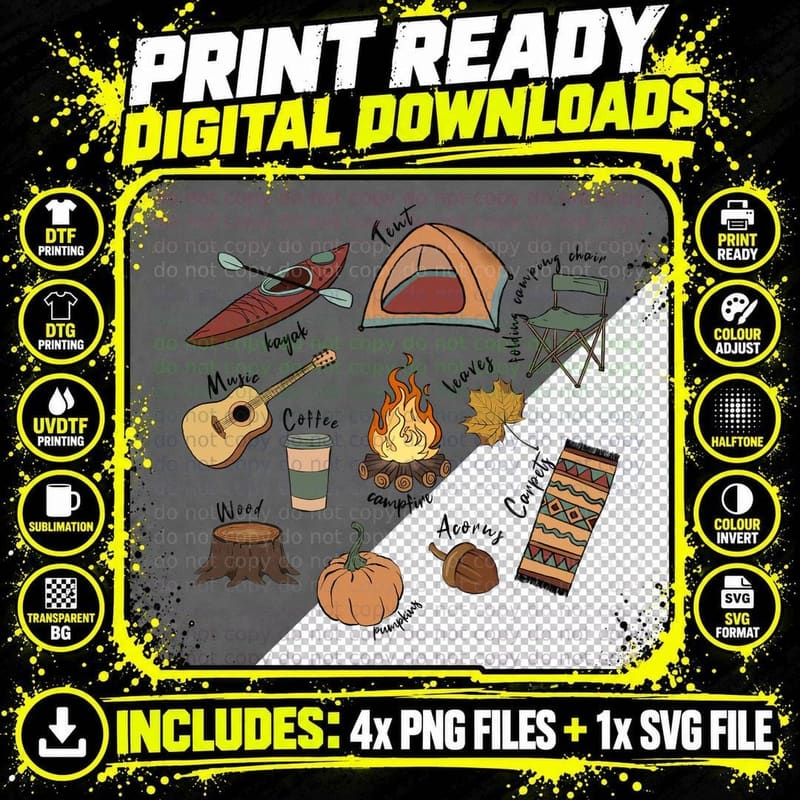 Camping Essentials Outdoor Adventure T-Shirt Png SVG Digital Bundle