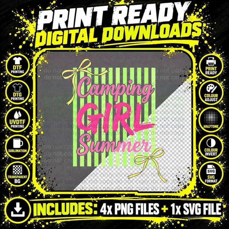 Camping Girl Summer Outdoor Adventure T-Shirt Png SVG Digital Bundle