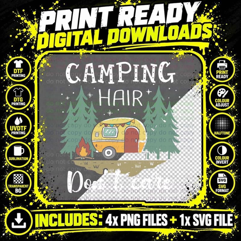 Camping Hair Don't Care Camping T-Shirt Png SVG Digital Bundle