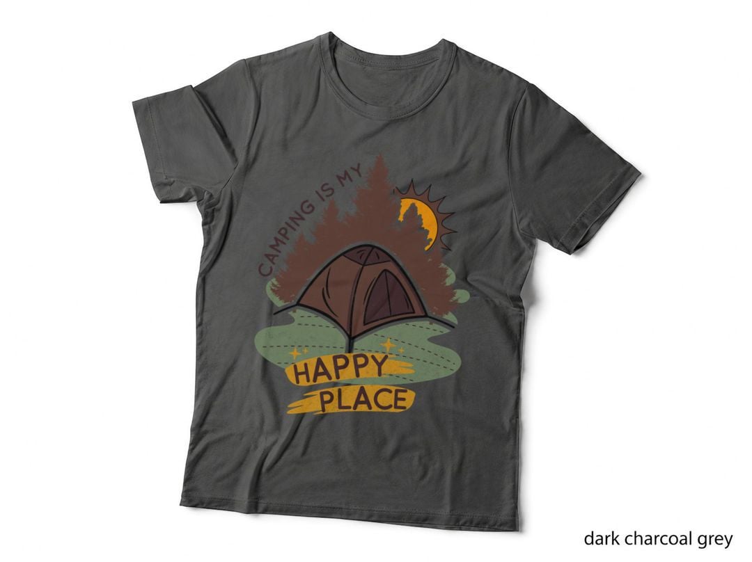 Camping Is My Happy Place Camping T-Shirt, Camping Tent in Forest with Sun