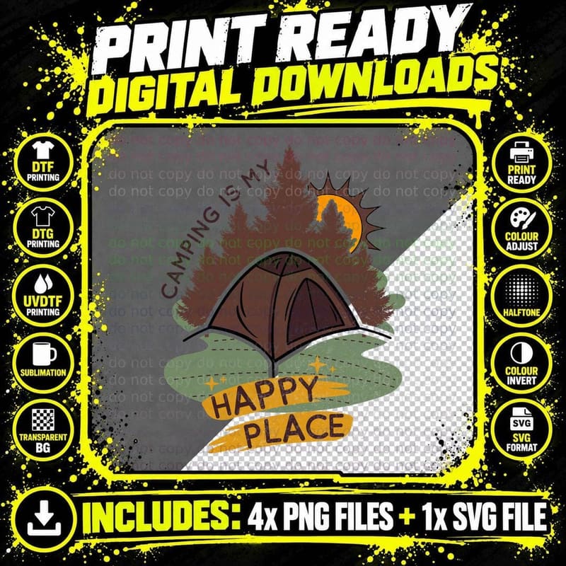 Camping Is My Happy Place Camping T-Shirt Png SVG Digital Bundle