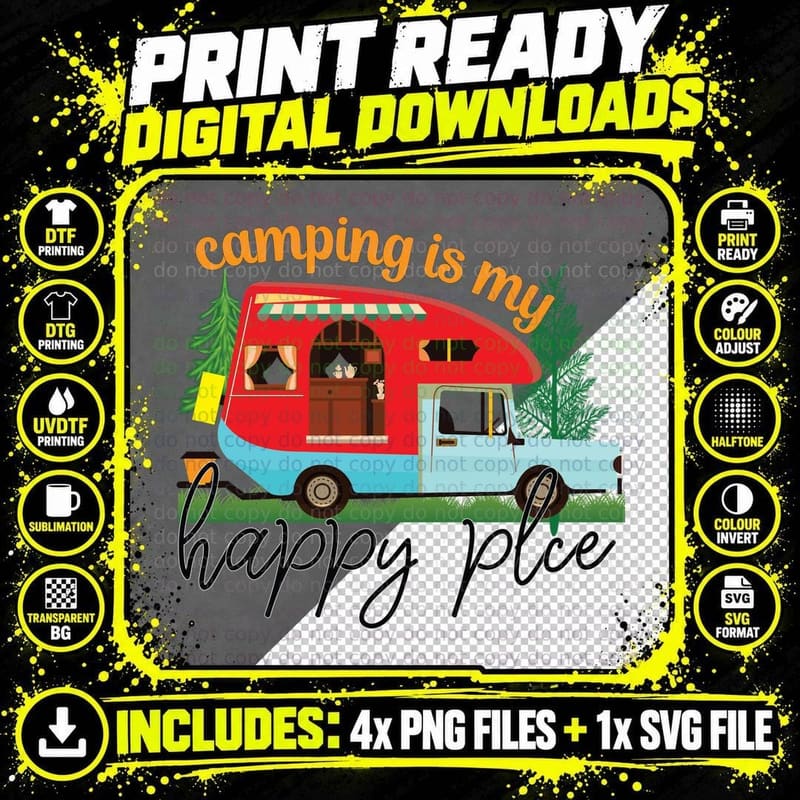 Camping Is My Happy Plce Camping T-Shirt Png SVG Digital Bundle