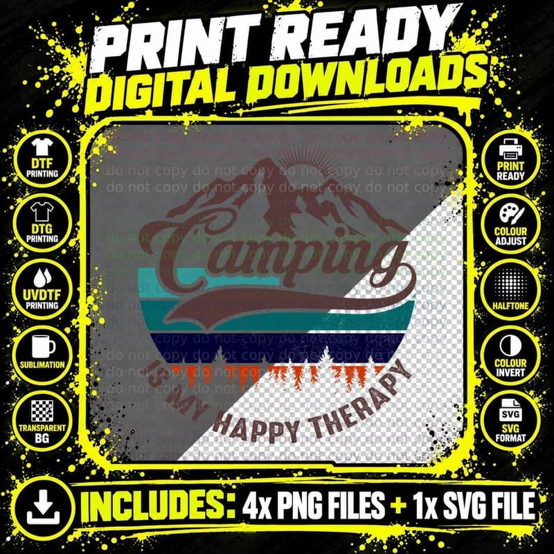 Camping Is My Happy Therapy Camping T-Shirt Png SVG Digital Bundle