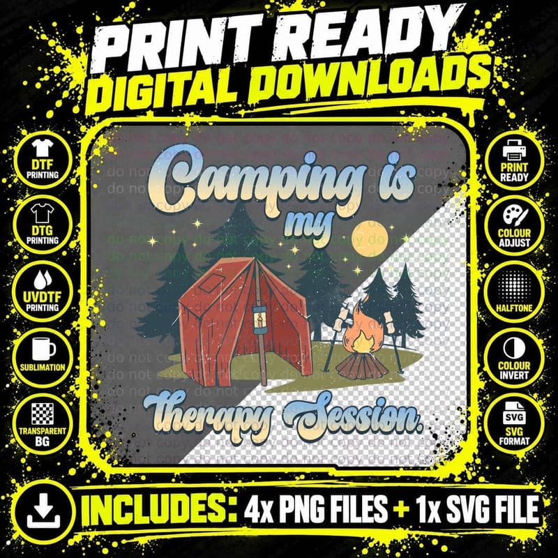 Camping Is My Therapy Session. Camping T-Shirt Png SVG Digital Bundle