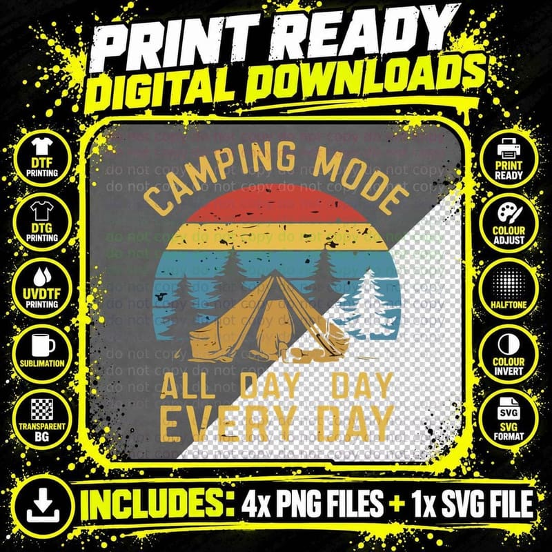 Camping Mode All Day Every Day Camping T-Shirt Png SVG Digital Bundle