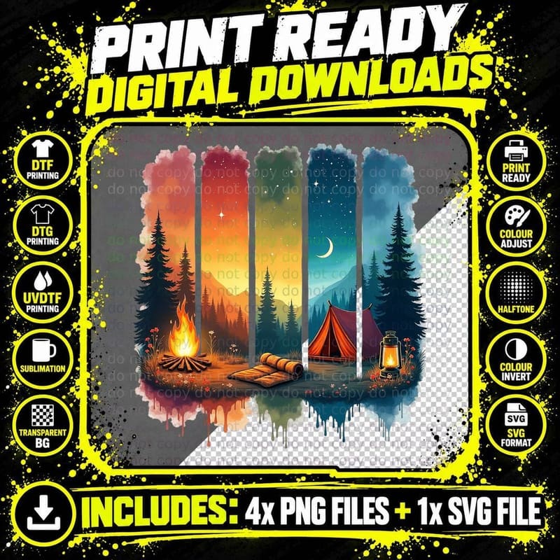 Camping Night Scenes Camping T-Shirt Png SVG Digital Bundle