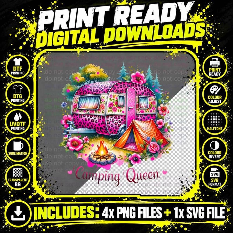 Camping Queen Outdoor Adventure T-Shirt Png SVG Digital Bundle