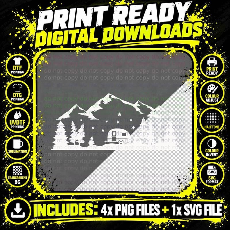 Camping Scene RV Tent Outdoor T-Shirt Png SVG Digital Bundle