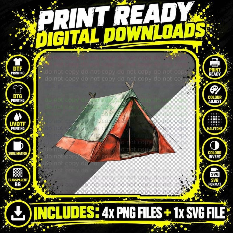 Camping Tent Illustration Camping T-Shirt Png SVG Digital Bundle