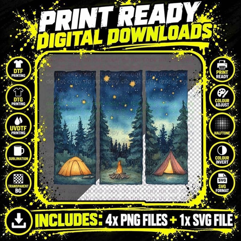 Camping Under Starry Night Sky Camping T-Shirt Png SVG Digital Bundle