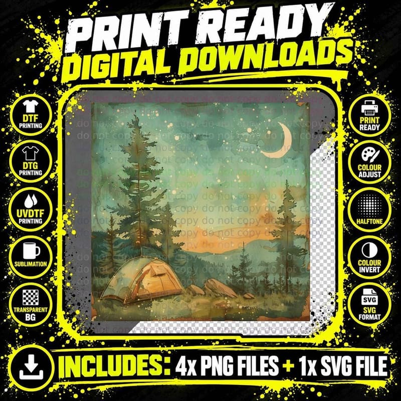 Camping Under a Starry Night Sky Outdoor Adventure Png SVG Digital Bundle