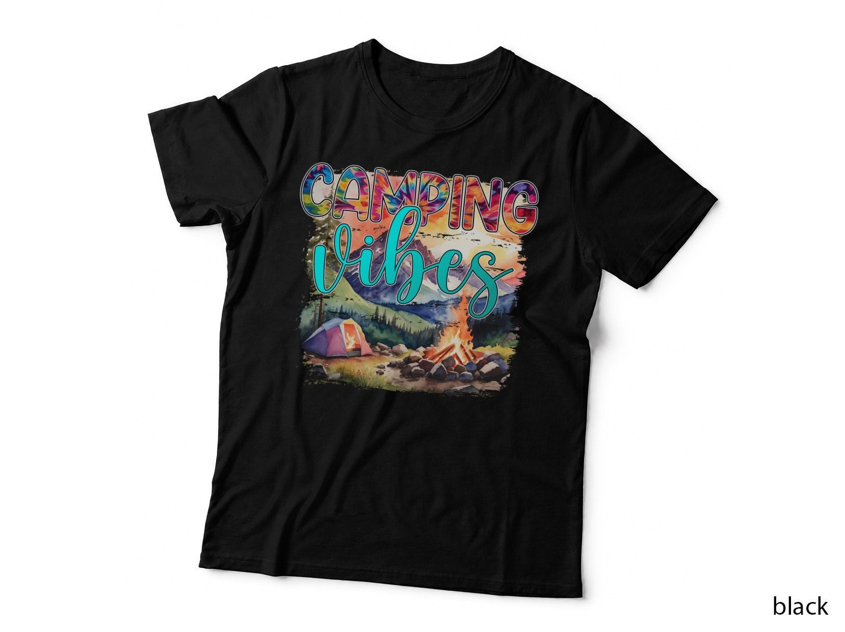 Camping Vibes Outdoor Adventure T-Shirt, Camping Scene with Tent and Campfire