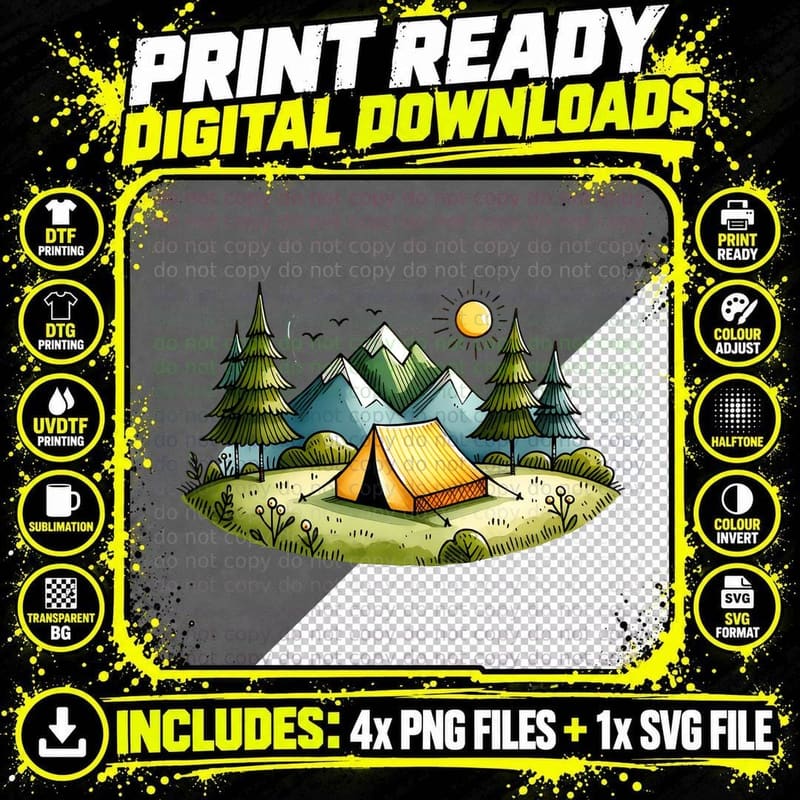 Camping in Mountain Landscape Camping T-Shirt Png SVG Digital Bundle