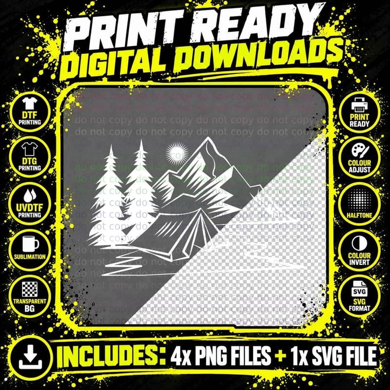 Camping in the Mountains T-Shirt, Trendy Graphic Tee Png SVG Digital Bundle