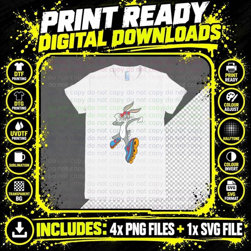 Character Roller Skate Action Cartoon T-Shirt Png SVG Digital Bundle