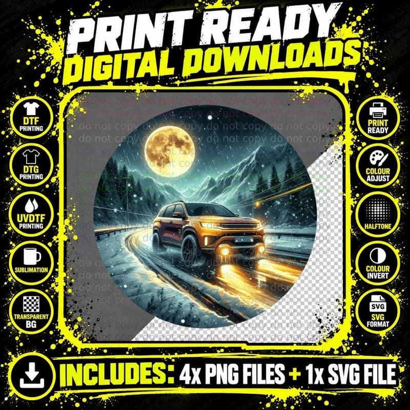 Chevrolet Orange SUV Snowy Mountain T-Shirt Png SVG Digital Bundle