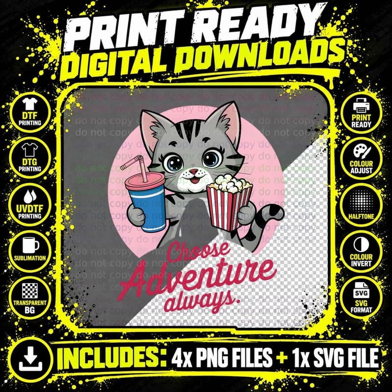 Choose Adventure Always. Funny Cat T-Shirt Png SVG Digital Bundle
