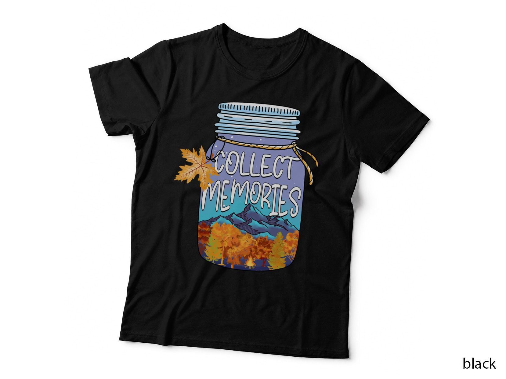 Collect Memories Camping T-Shirt, Fall Camping Scene with Mountains Graphic Tee