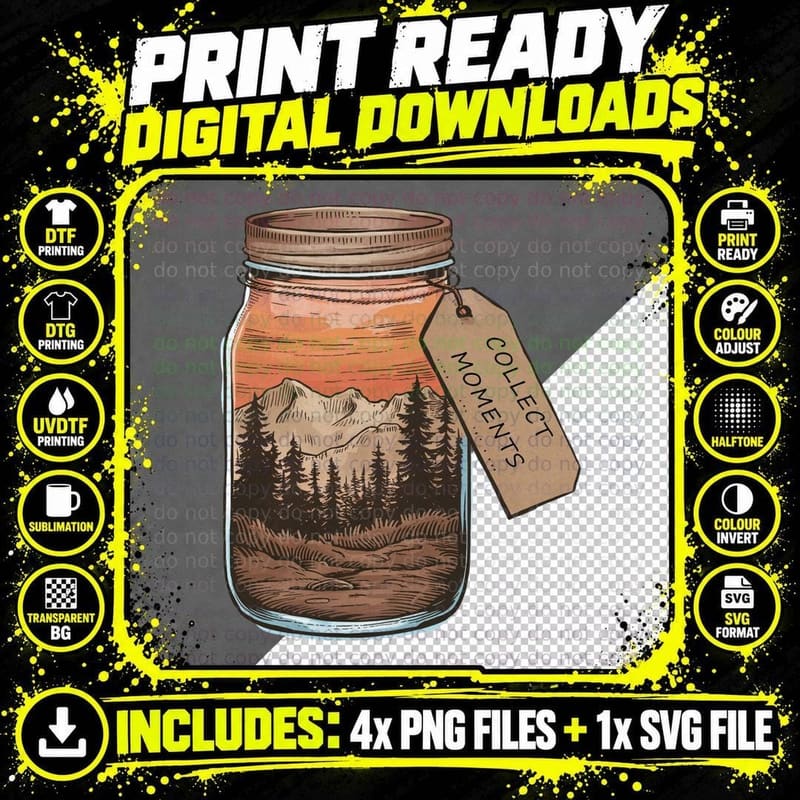 Collect Moments Camping T-Shirt, Mountain Landscape in a Png SVG Digital Bundle